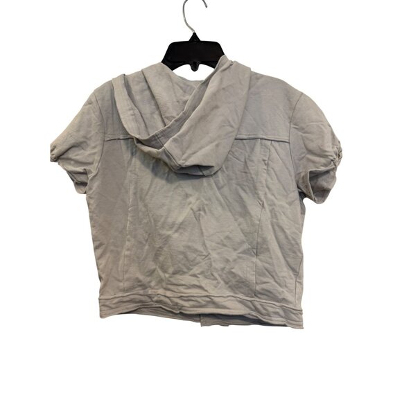 Bluet Sports Womens Short Sleeve Hoodie Button-Up Top Size M Beige - Picture 2 of 7